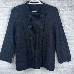 VERTIGO PARIS Cottagecore Black Cardigan Sweater Wool Knit Large